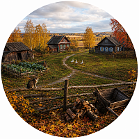 Пазл Алма деревянный круглый 500 деталей. Домик в деревне. За забором