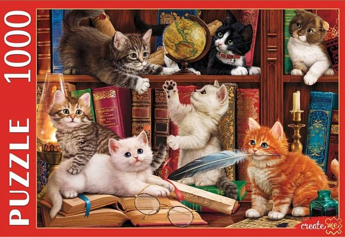 Пазл Рыжий Кот 1000 деталей: Котята на книжной полке