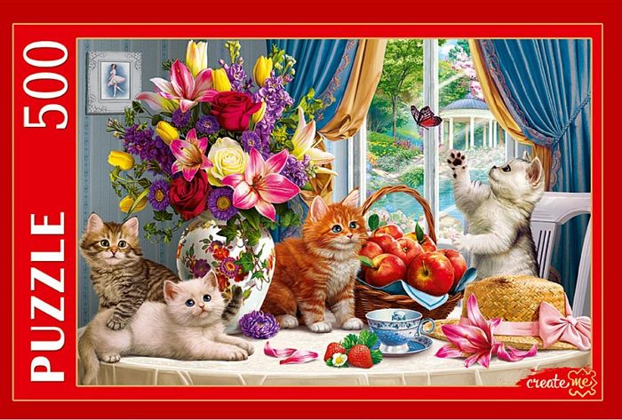 Пазл Рыжий Кот 500 деталей: Пушистые котята в гостиной