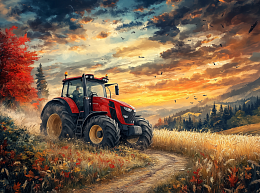 Картина интерьерная на стену, постер. Красный трактор