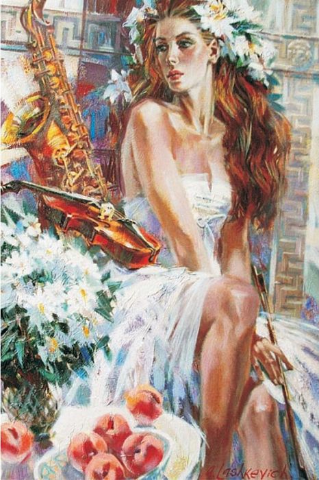 Пазл Gold 1500 деталей: Девушка с персиками и саксофоном