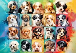 Пазл Алма деревянный 1000 деталей Пушистые создания. Разноцветные щенки