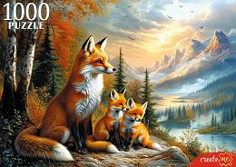 Пазл Рыжий Кот 1000 деталей: Лиса с  лисятами