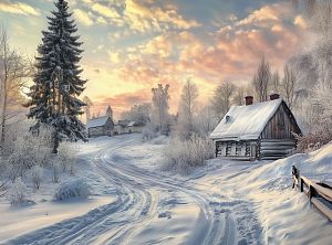 Картина интерьерная на стену, постер. Зимняя дорога