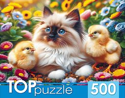 Пазл TOP Puzzle 500 деталей: Котенок и цыплята
