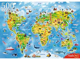 Пазл Рыжий Кот 500 деталей: Карта мира