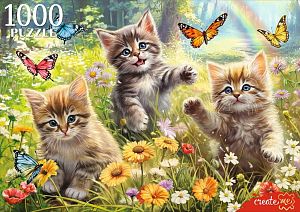 Пазл Рыжий Кот 1000 деталей: Котята и бабочки