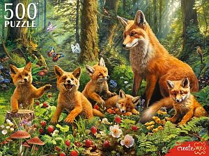 Пазл Рыжий Кот 500 деталей: Семья лис в лесу