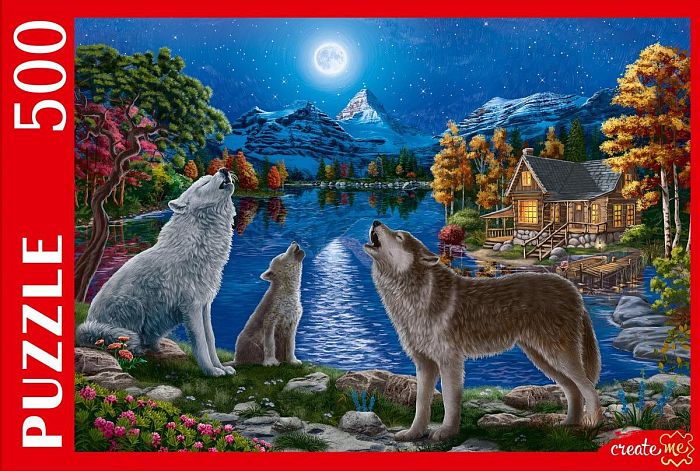 Пазл Рыжий Кот 500 деталей: Ночные волки у озера