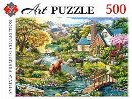 Пазл Artpuzzle 500 деталей: Лошади у горной реки