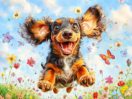 Пазл Алма деревянный 500 деталей. Пушистые создания. Веселый полет таксы