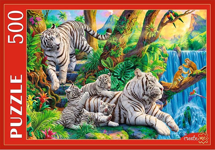 Пазл Рыжий Кот 500 деталей: Семья белых тигров