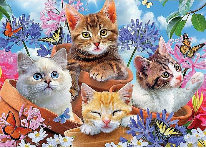Пазл Castorland 120 деталей: Котята в цветах