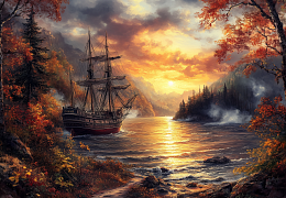 Пазл Алма деревянный ПРЕМИУМ 1000 деталей. Корабли и море. Закат странствий