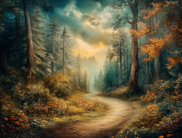 Картина интерьерная на стену, постер Лесная дорога