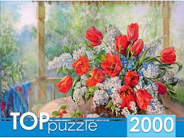 Пазл TOP Puzzle 2000 деталей: Русская коллекция. О.Дандорф. Тюльпаны с черёмухой