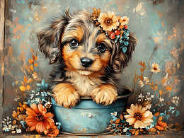 Пазл Алма деревянный 500 деталей. Пушистые создания. Такса с цветами