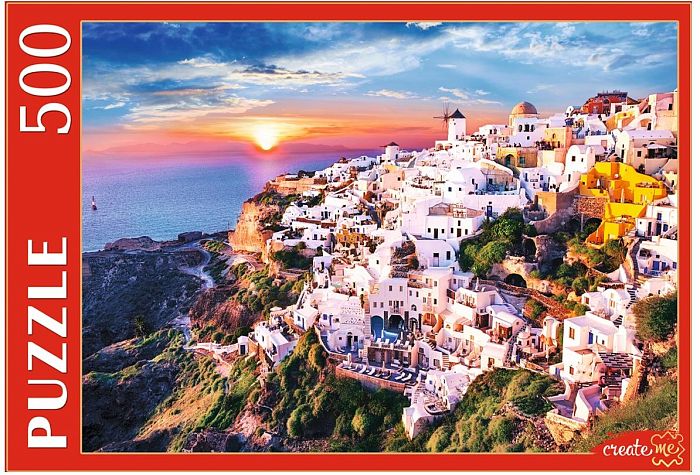 Пазл Рыжий Кот 500 деталей: Греция. Санторини на закате