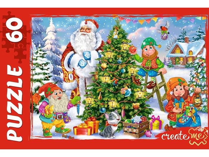 Пазл Рыжий Кот 60 деталей: Дед Мороз и гномики