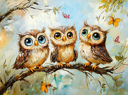 Картина интерьерная на стену, постер. Три совенка