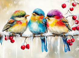 Картина интерьерная на стену, постер. Яркие птички