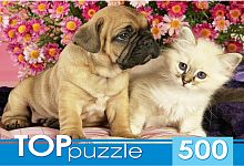 Пазл TOP Puzzle 500 деталей: Щенок и котёнок