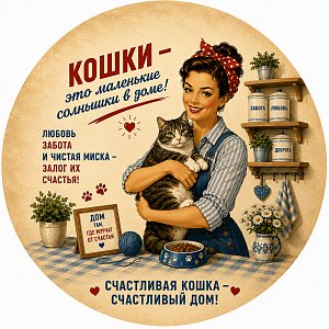 Пазл Алма деревянный круглый 142 детали. Винтажная коллекция. Счастливая кошка