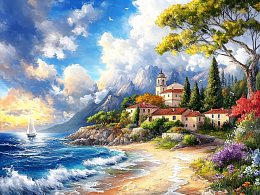 Пазл Алма деревянный 500 деталей. Корабли и море. Дом у моря