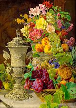 Пазл Enjoy 1000 деталей: Фердинанд Георг Вальдмюллер. Натюрморт с фруктами, цветами и серебряной чашей