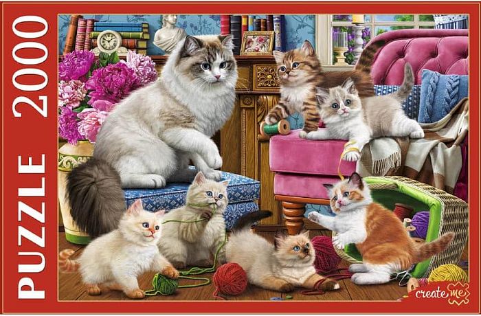 Пазл Рыжий Кот 2000 деталей: Кошка с пушистыми котятами
