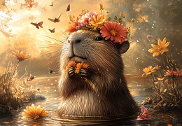 Пазл Алма деревянный 1000 деталей Пушистые создания. Капибара и букет