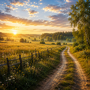 Пазл Алма деревянный круглый 500 деталей. Домик в деревне. Дорога в поле