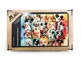 Пазл Алма деревянный 1000 деталей Пушистые создания. Разноцветные щенки
