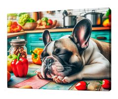 Картина по номерам на подрамнике Рыжий Кот: Спящий на кухне бульдог