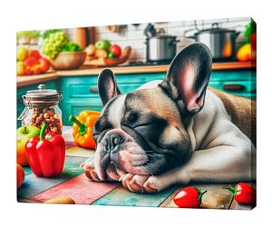 Картина по номерам на подрамнике Рыжий Кот: Спящий на кухне бульдог