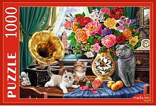 Пазл Рыжий Кот 1000 деталей: Котики и голландский натюрморт