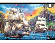Пазл Konigspuzzle 1000 деталей: Старинные корабли на закате