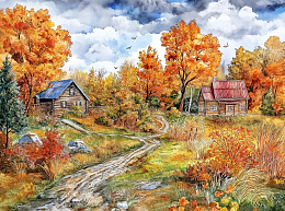 Картина интерьерная на стену, постер. Деревенская осень