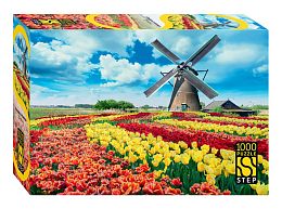 Пазл Step puzzle 1000 деталей: Мельница в тюльпанах