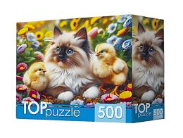 Пазл TOP Puzzle 500 деталей: Котенок и цыплята