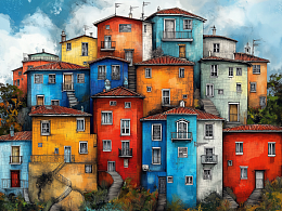 Картина интерьерная на стену, постер Разноцветные домики