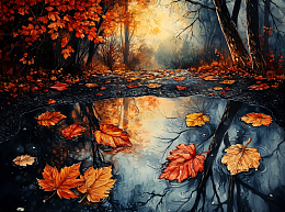 Картина интерьерная на стену, постер. Осеннее отражение