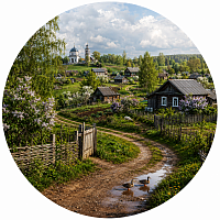 Пазл Алма деревянный круглый 500 деталей. Домик в деревне. Летняя дорога