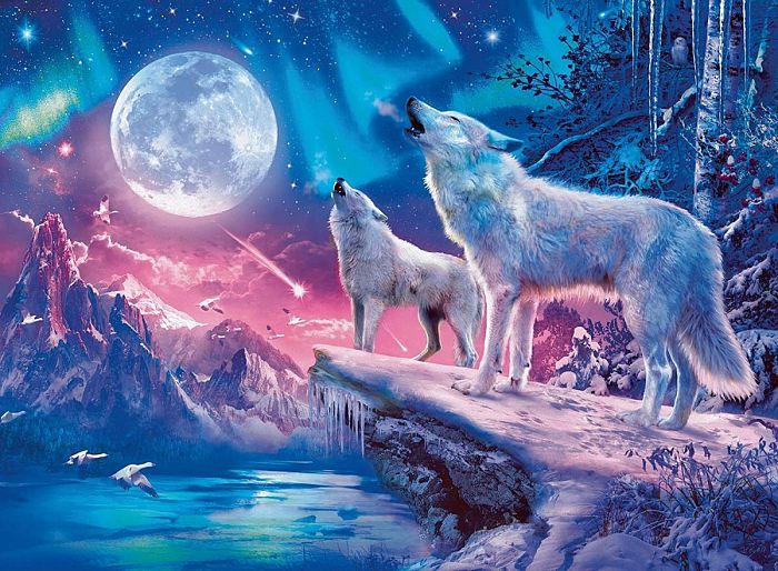 Пазл флуоресцентный Ravensburger 500 деталей: Волк в северном сиянии