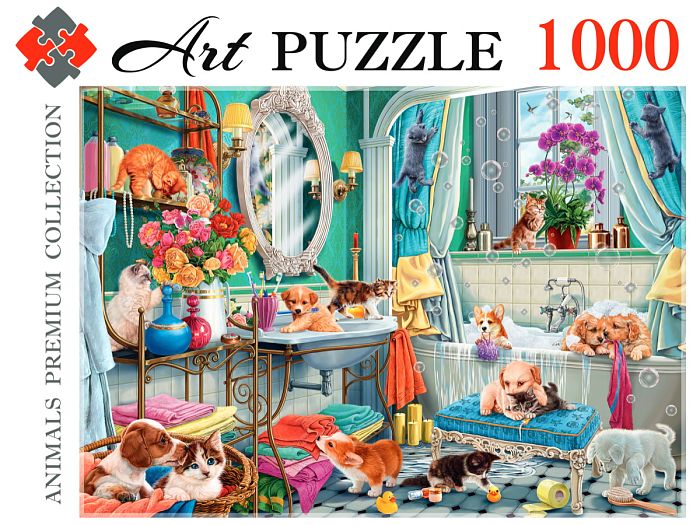 Пазл Artpuzzle 1000 деталей: Котята и щенки в ванной