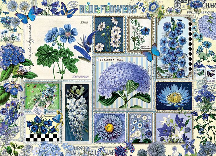 Пазл Cobble Hill 1000 деталей: Коллаж - Синие цветы