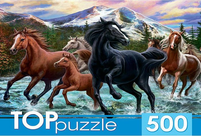 Пазл TOP Puzzle 500 деталей: Табун лошадей в горах