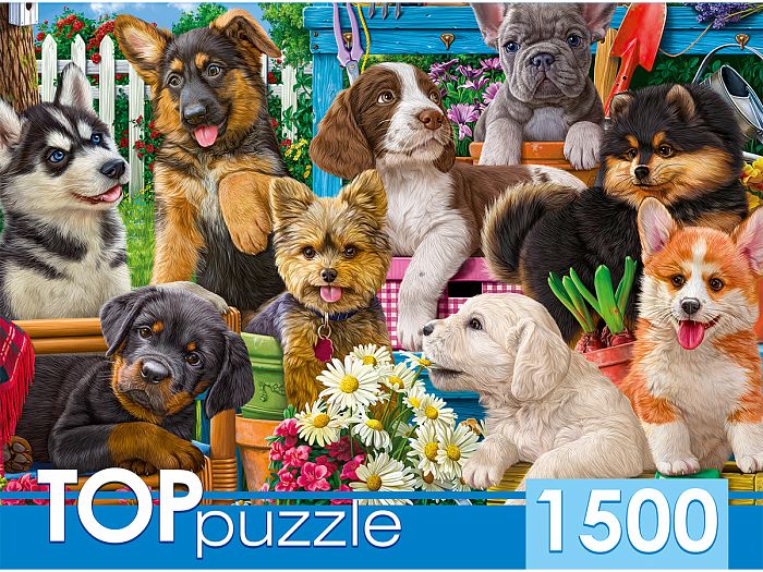 Пазл TOP Puzzle 1500 деталей: Компания щенков в саду