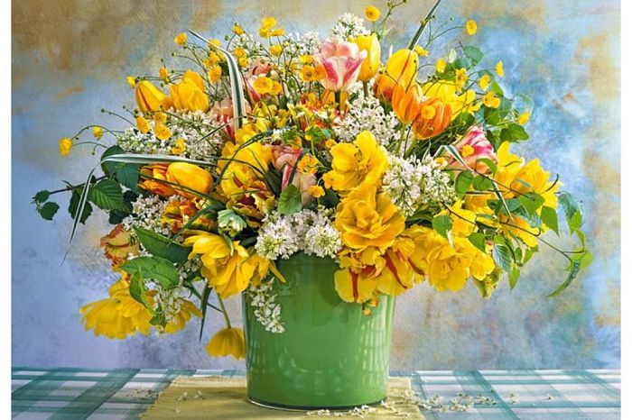 Пазл Castorland 1000 деталей: Весенние цветы в зеленой вазе